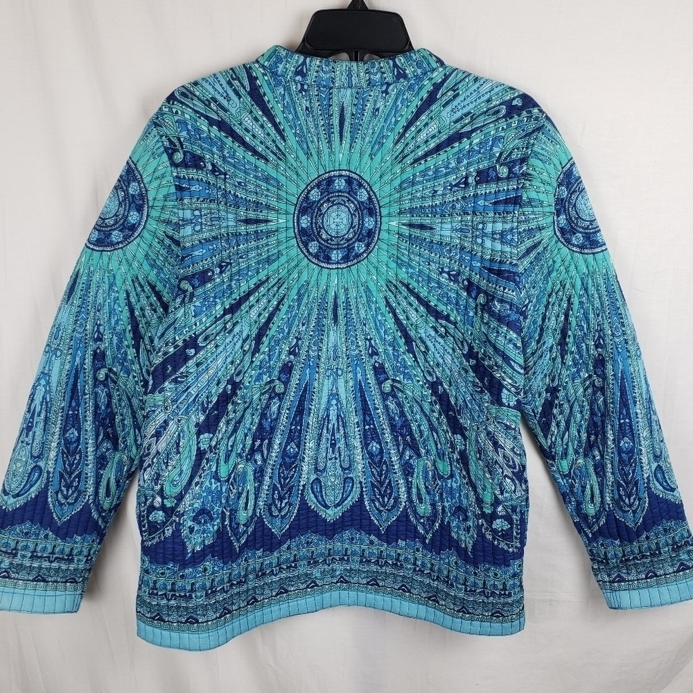 Quilted Long Sleeve Printed Button Down Reversible Jacket Sz L - Picture 6 of 11
